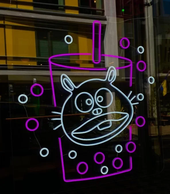 Pink LED neon sign in a shop window